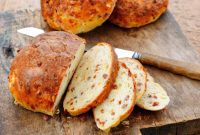 Golden Portuguese Bread with Sausage, Ham, and Melted Cheese