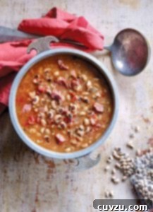 A smaller image of the hearty black-eyed pea stew in a serving bowl.
