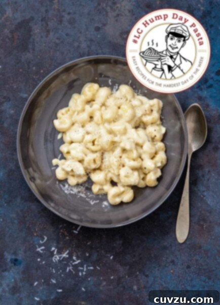Skillet mac and cheese in a grey bowl with a spoon, garnished with extra shredded cheese.