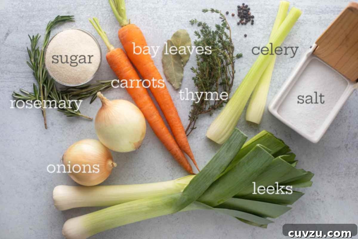 David Leite's Signature Brined Roast Chicken 3 Two carrots, two onions, two bay leaves, two leeks, two sprigs of rosemary, thyme, celery, salt, and pepper for making the brine for the better brined roast chicken.