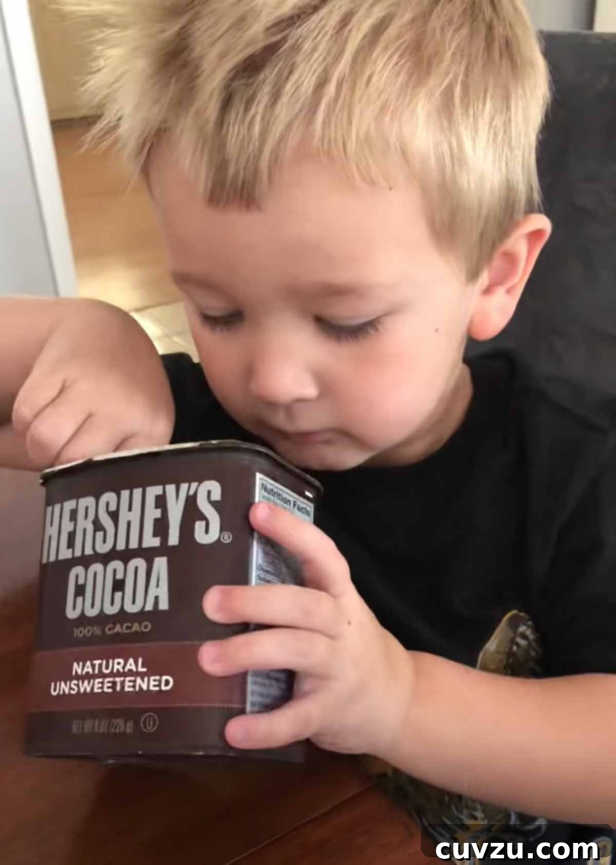 Natural vs. Dutch Process Cocoa Powder: Which One for Your Baking 4 A little boy eating cocoa powder, illustrating the intense natural flavor.