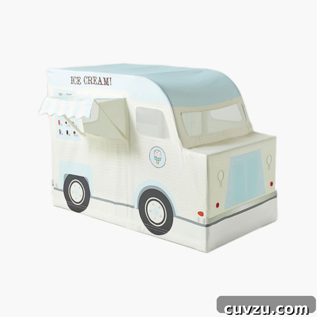 Dog Days Survival Guide: Essential Hacks for Summer Heat 9 A vibrant blue and white pop-up ice cream truck tent, designed for imaginative play for children.