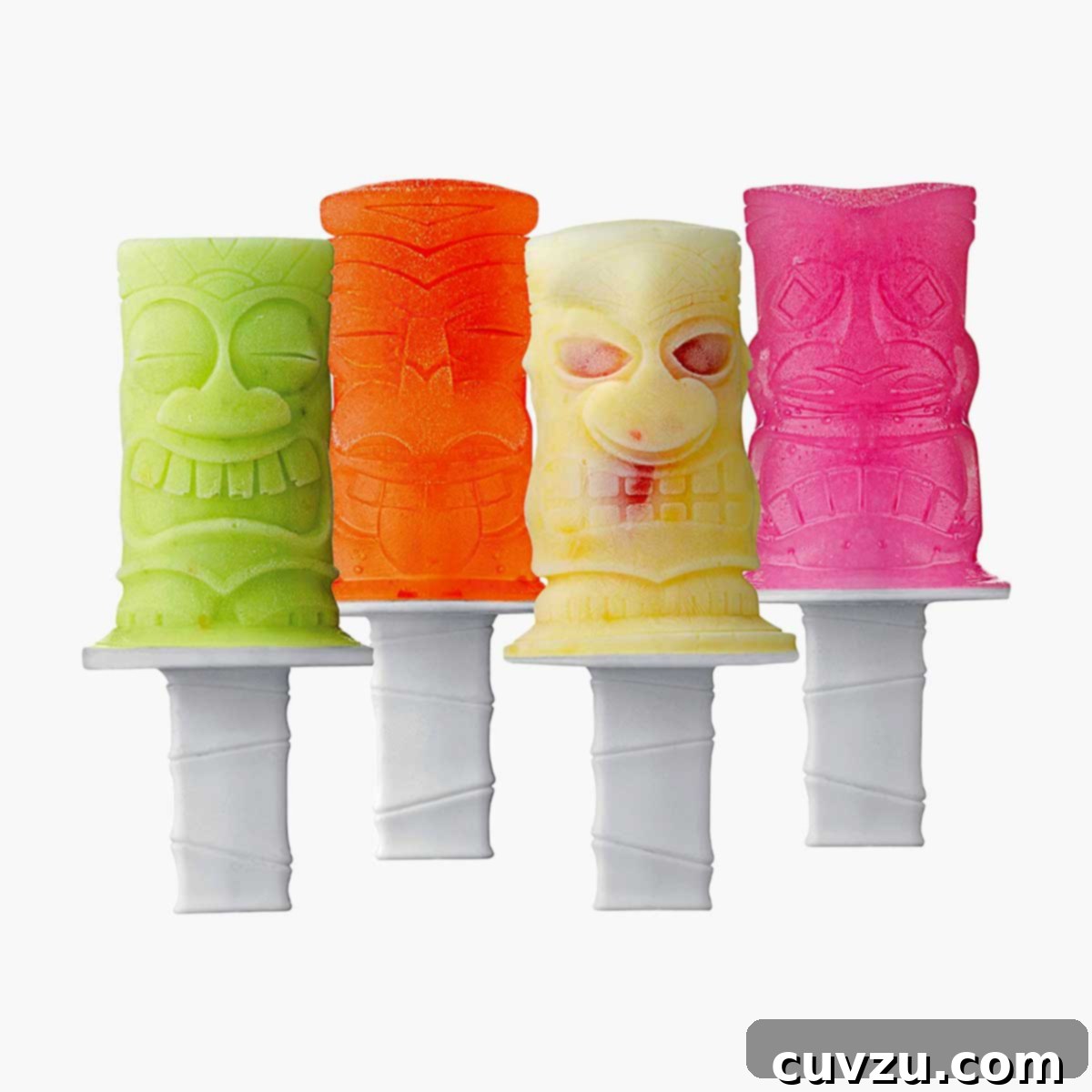 Dog Days Survival Guide: Essential Hacks for Summer Heat 3 Four colorful Tovolo tiki ice pop molds, shaped like tropical totems, ready for refreshing frozen treats.