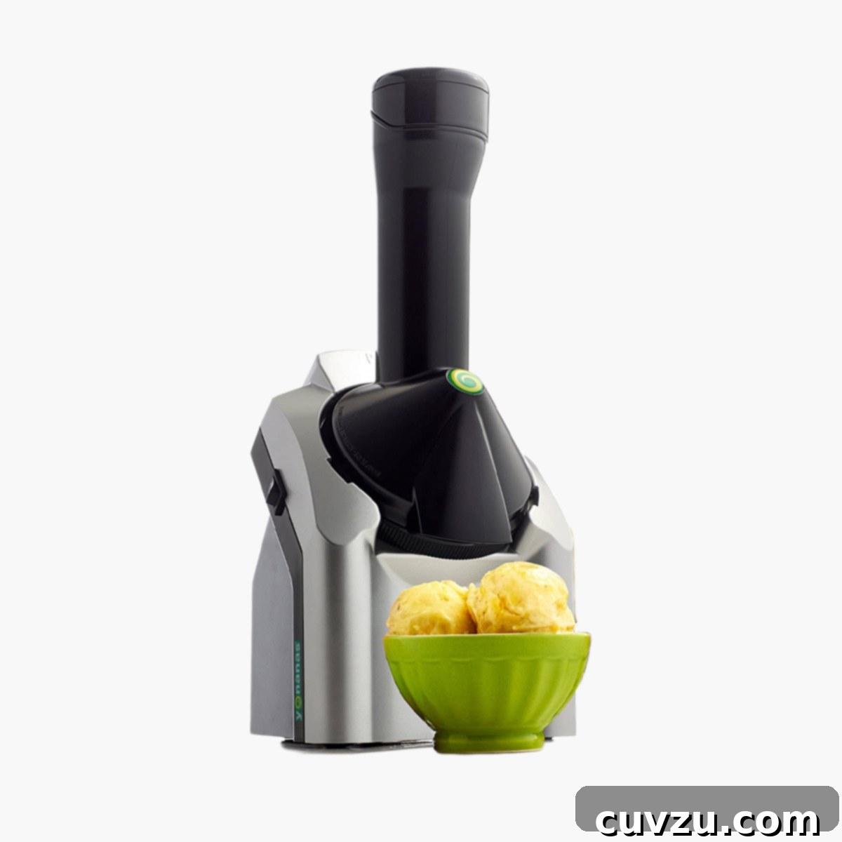 Dog Days Survival Guide: Essential Hacks for Summer Heat 4 A Yonanas fruit soft serve maker with a vibrant bowl of homemade yellow soft serve in front of it, showcasing a healthy dessert option.