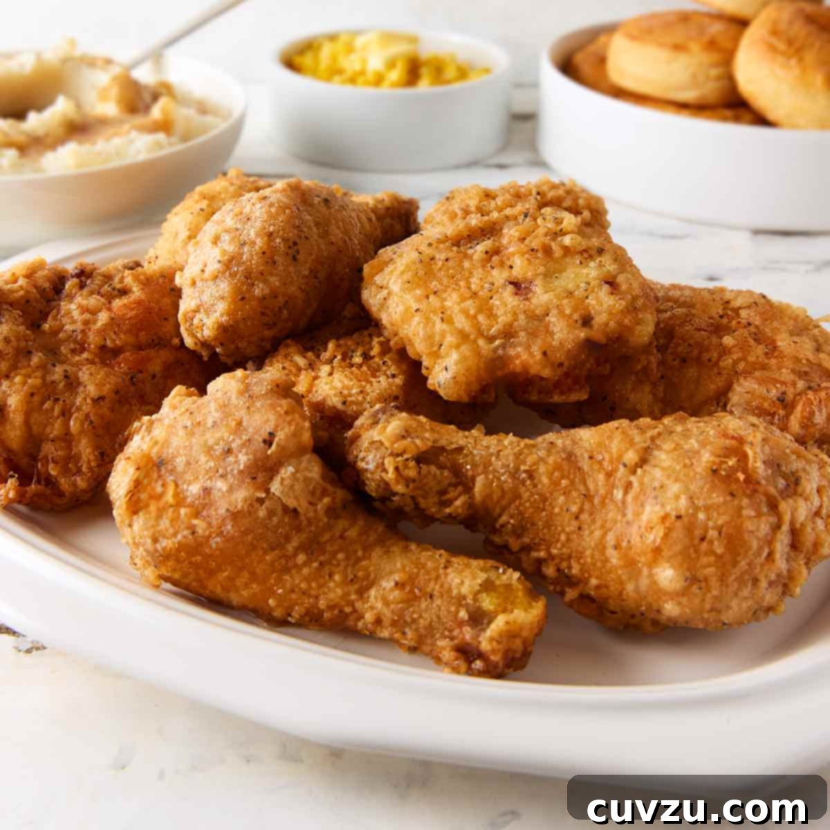 Light Up Your Table: 11 Hanukkah Recipes 9 Pieces of batter-fried chicken piled on a white platter.