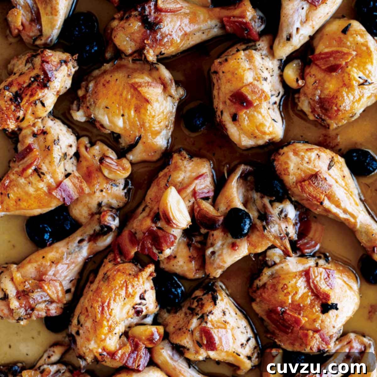 Roast chicken with pancetta and olives.