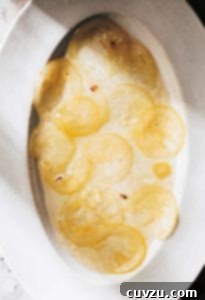 A closer view of glistening lemon confit slices on a white platter, highlighting their translucency.