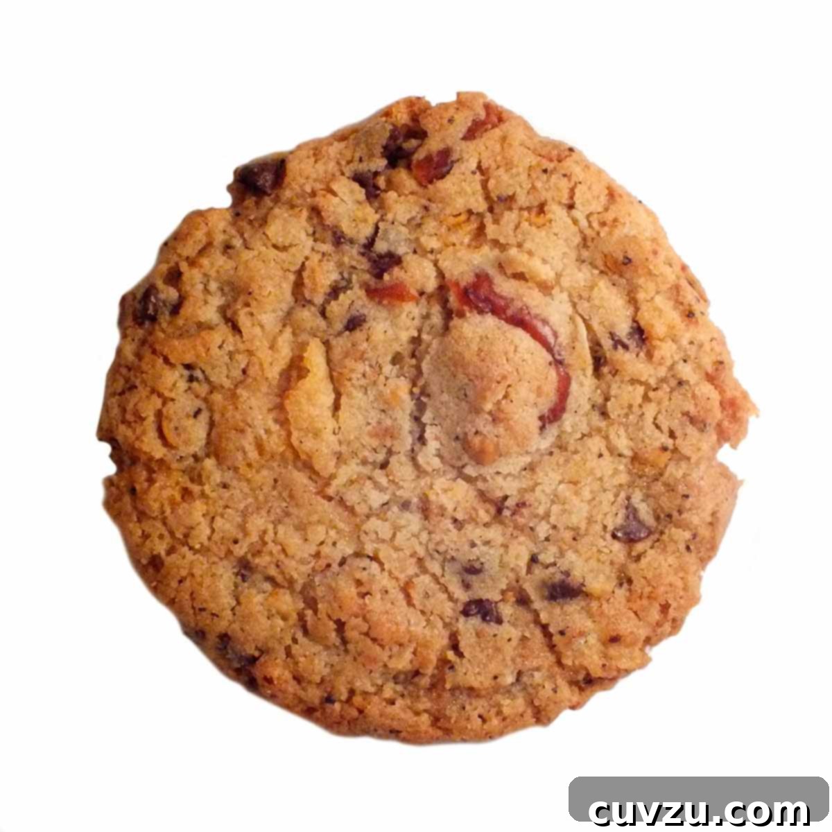 A single Compost Cookie from Christina Tosi, generously filled with various mix-ins like chocolate chips, pretzels, and potato chips, showcasing its unique texture.