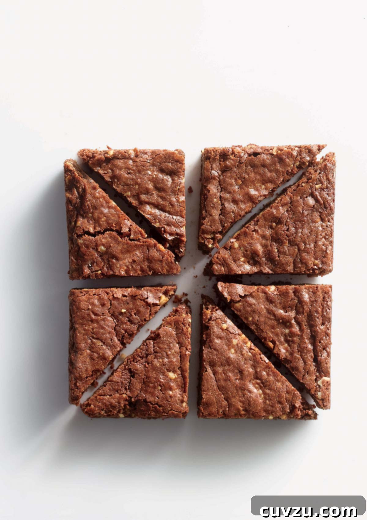 Eight triangle shaped pieces of nutella brownie.