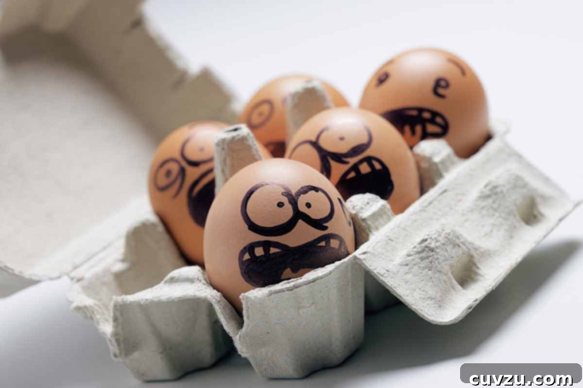 Steam Your Way to Perfectly Peelable Hard-Boiled Eggs 3 a six-pack of eggs with scared faces drawn on them