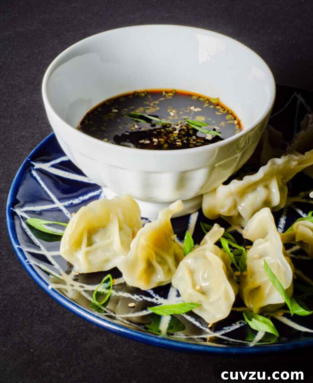 Ultimate Dumpling Dipping Sauce 5 A close-up image of the dumpling dipping sauce with visible pieces of fresh scallions and cilantro floating, ready to be served with delicious dumplings.