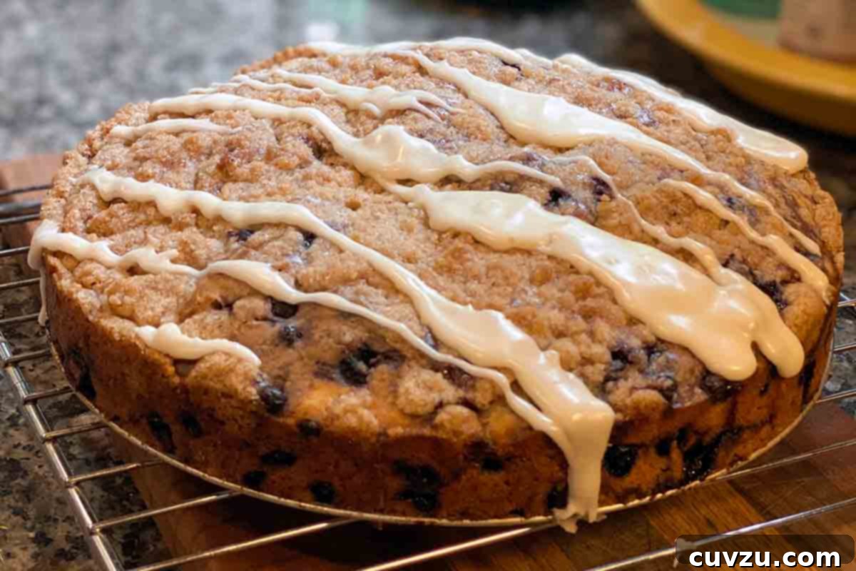 Blueberry Streusel Bliss 7 Blueberry Coffee Cake prepared by Samantha Fisher, featuring a warm slice with a delicate crumb and glaze.