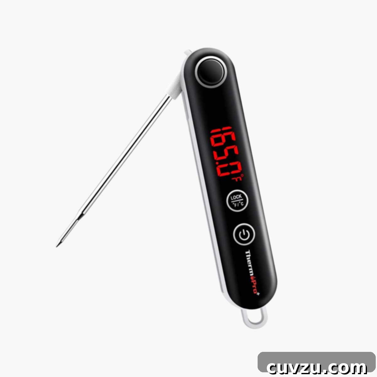 The 10 Must-Have Tools for Thanksgiving Dinner 9 A black ThermoPro instant read thermometer.