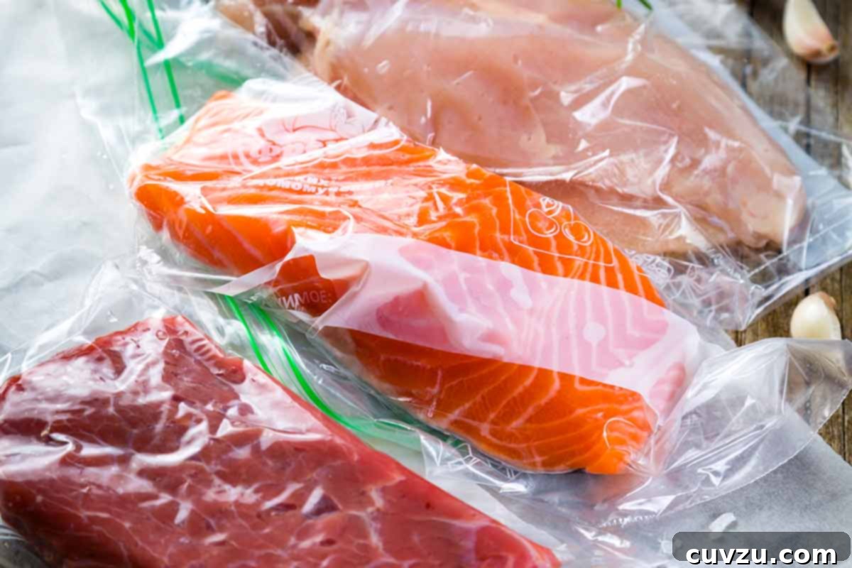 Sous Vide Explained 9 Seversl vacuumed-sealed packets of fish.
