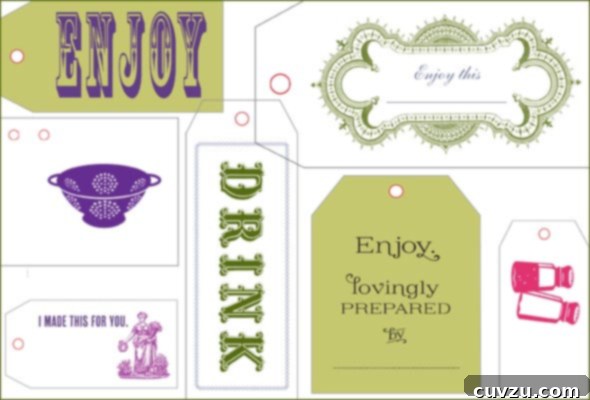 Host the Ultimate Cookie Swap 5 A printable sheet of holiday gift labels.