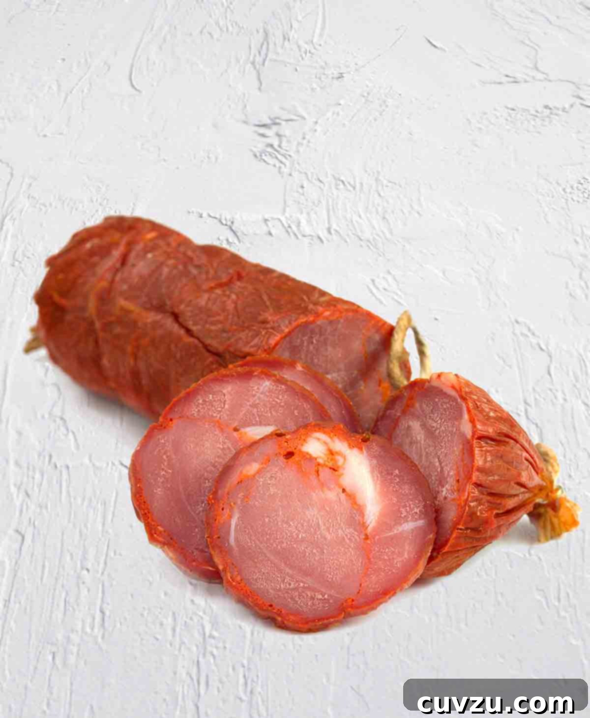 A link of salpicao pork sausage from Portugal