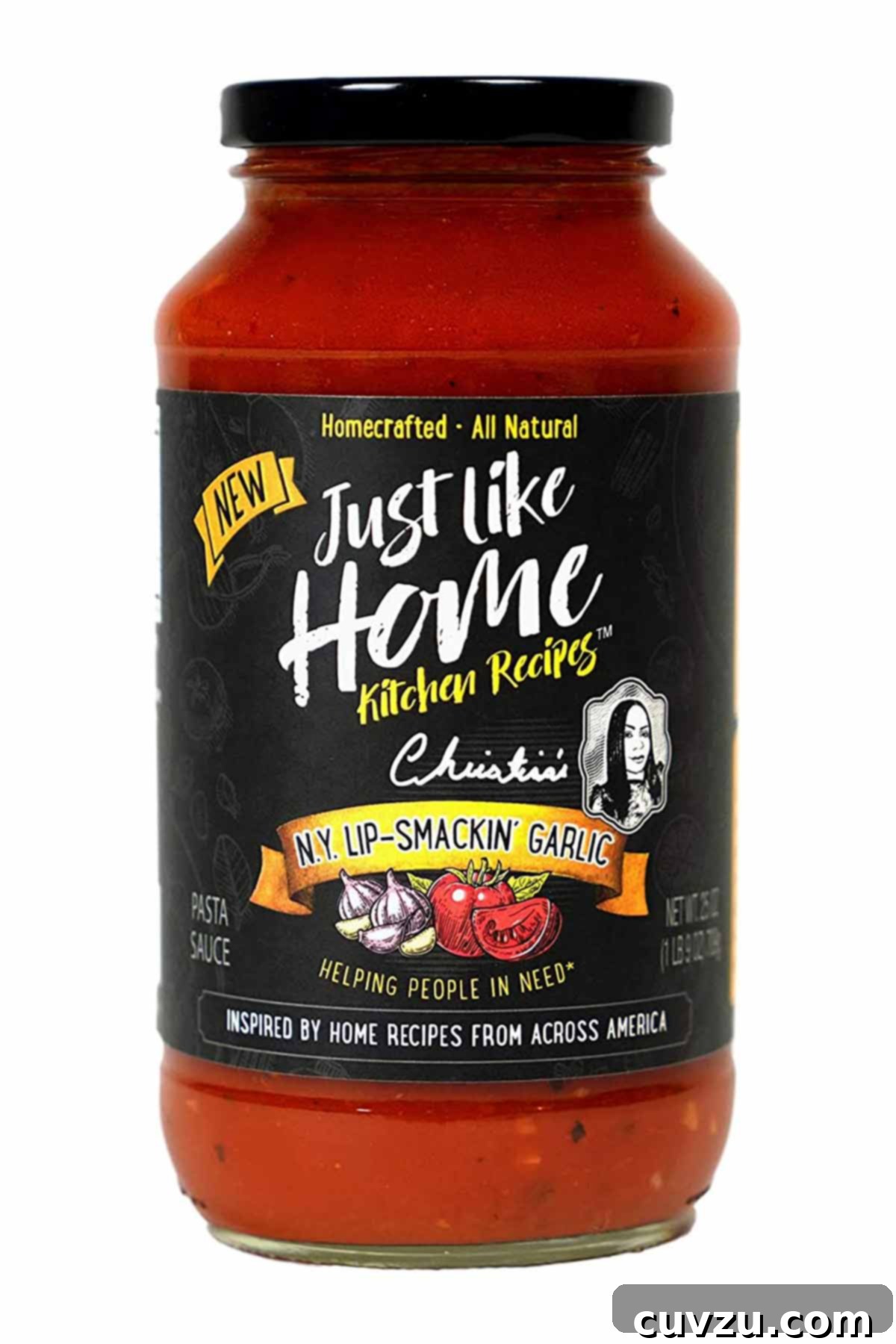 Leite's Loves... NY Lip-Smackin' Garlic Pasta Sauce 2 A bottle of N.Y. Lip-Smacking Garlic Pasta Sauce, a premium gourmet garlic sauce for garlic lovers, on a rustic wooden surface.