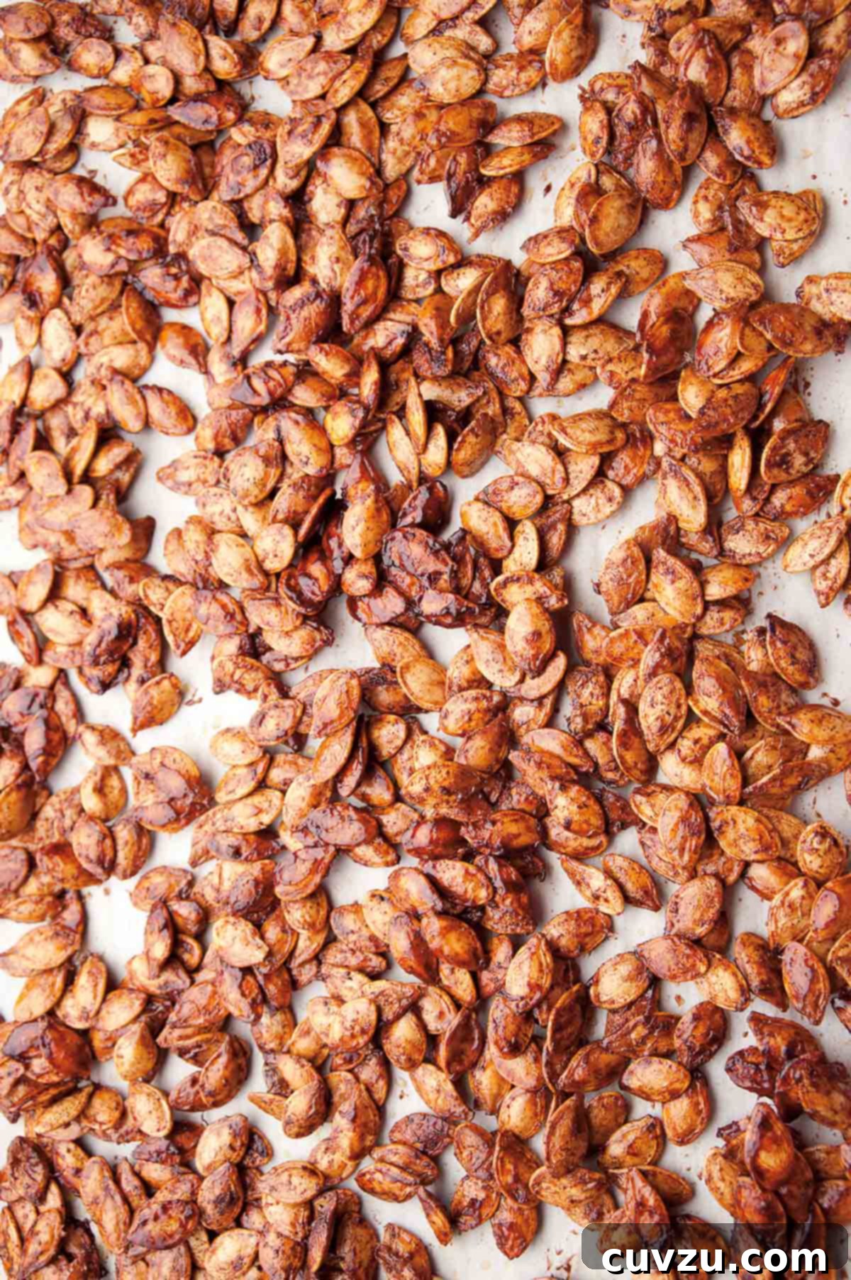 A layer of toasted, spiced pumpkin seeds.