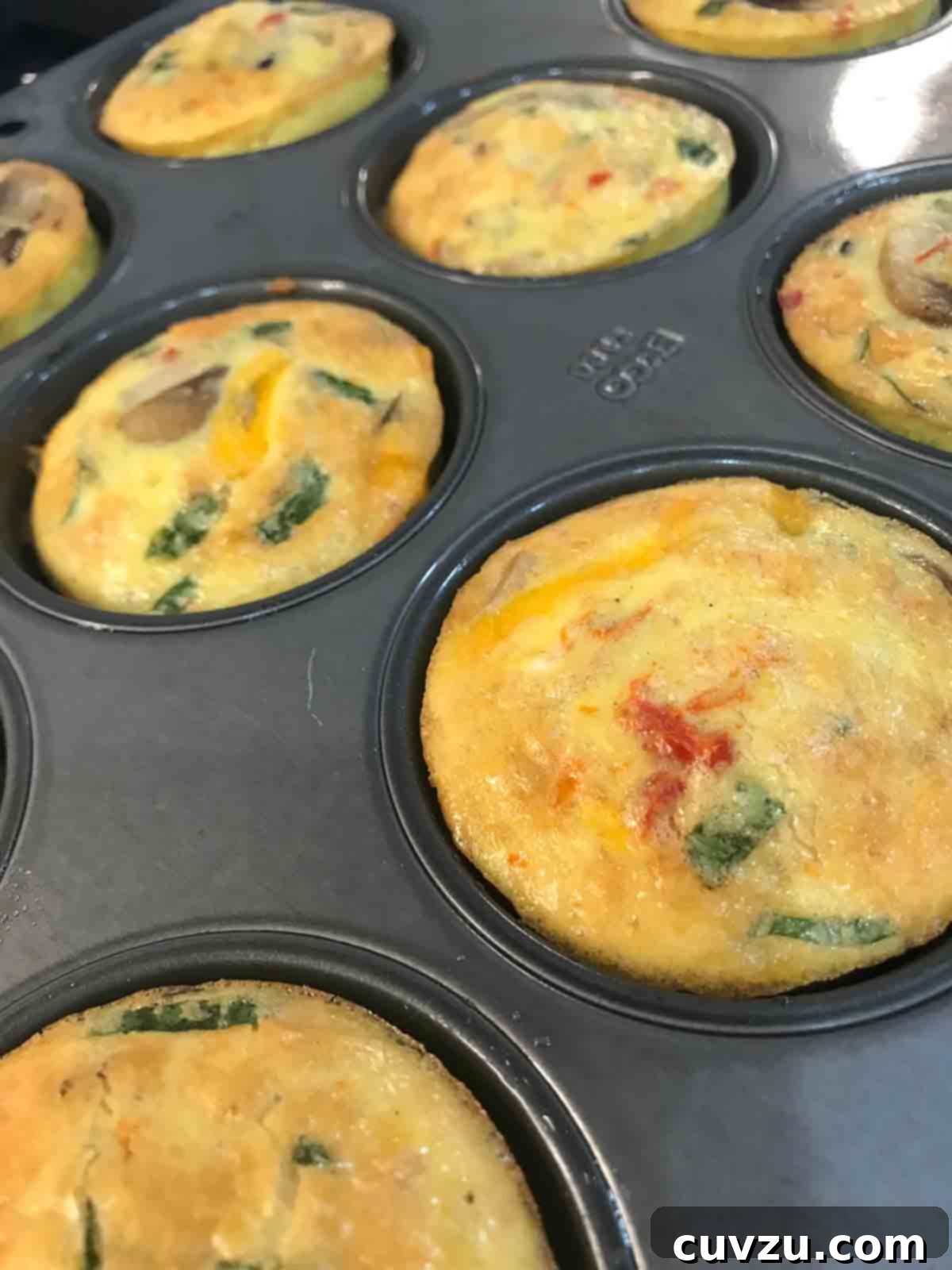 Mini Egg Power Bites 10 A muffin tin filled with baked egg bites.