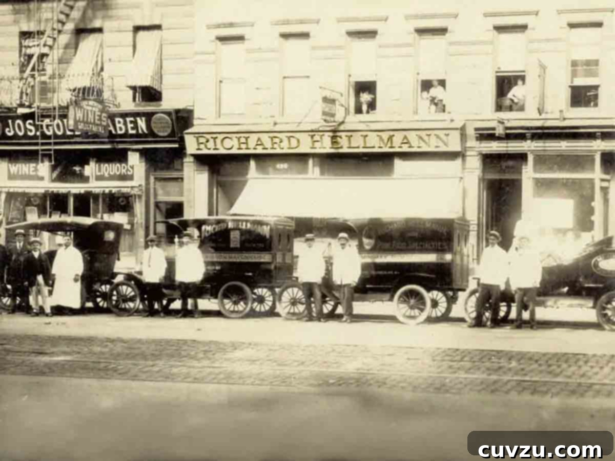 Lobster Rolls Mayo Versus Butter A Flavor Showdown 3 An old sepia-toned photograph of Richard Hellmann's Deli, likely circa 1913, showcasing the establishment where his famous mayonnaise recipe was first introduced to the public.