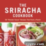 The Sriracha Cookbook cover, featuring a stylized rooster and chili peppers.