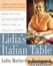 Leek and Shrimp Pasta Delight 5 Lidia's Italian Table cookbook by Lidia Matticchio Bastianich, the source of this delicious recipe.