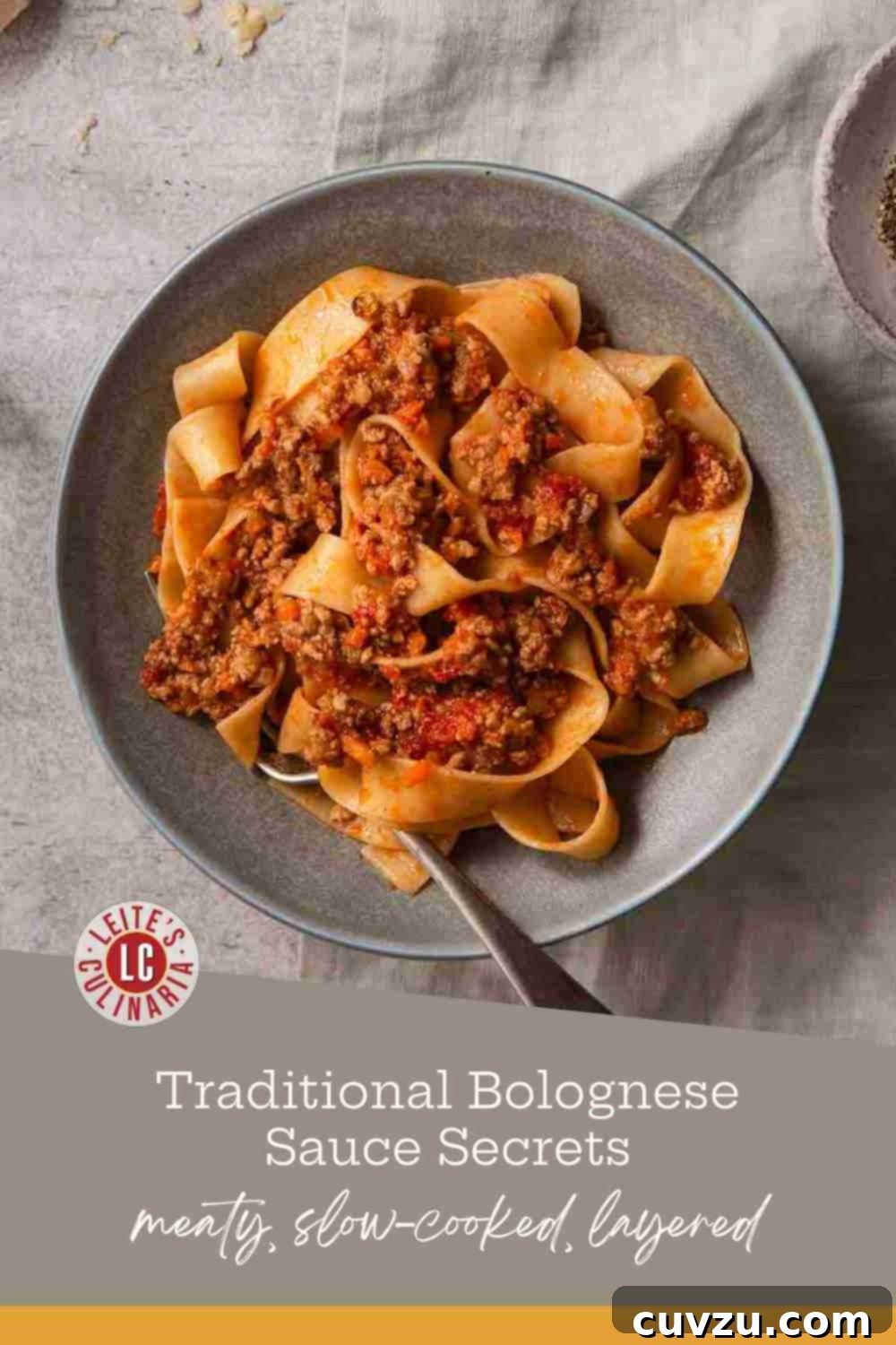 A hearty serving of traditional Marcella Hazan Bolognese, showcasing the sauce's authentic character.