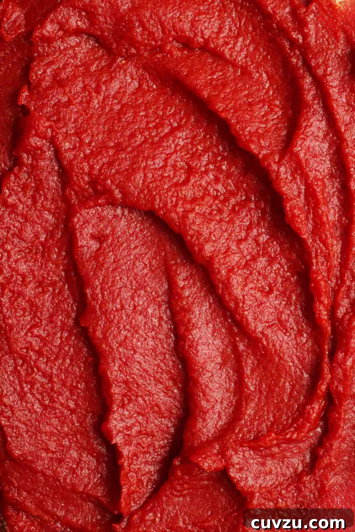 The Art of Homemade Tomato Paste 11 Rich, thick homemade tomato paste showing its deep red color and texture.
