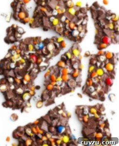 Halloween Candy Remix Bark 4 Leftover Halloween candy bark broken into pieces.