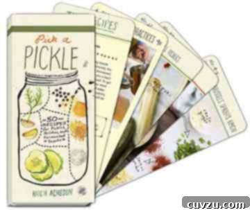 Pick a Pickle Cookbook cover, featuring an array of vibrant pickled vegetables.