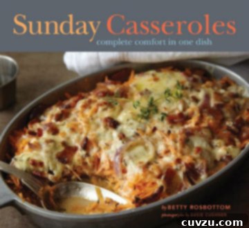 Sweet and Savory Chicken, Sweet Potato, and Bacon Casserole 5 The cover of the 'Sunday Casseroles' cookbook, featuring an inviting image of a home-cooked casserole dish, inspiring comforting family meals.