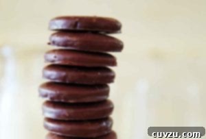 A stack of homemade thin mints ready to be served.