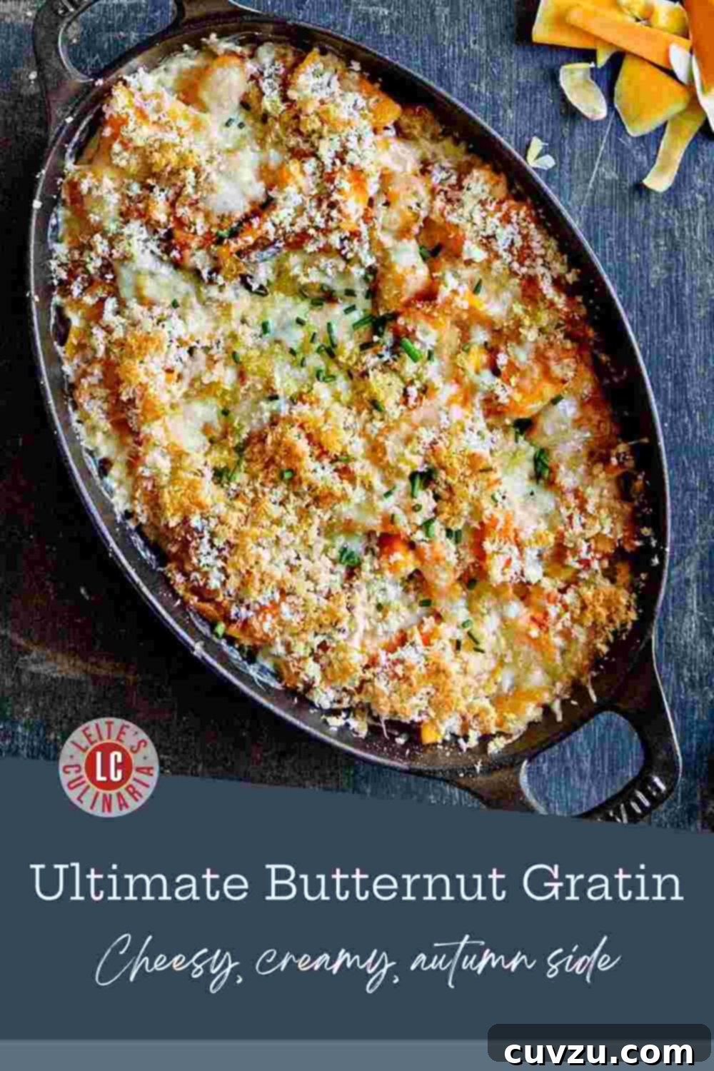 Creamy Butternut Squash Gratin 3 Thinly sliced butternut squash gratin baked to perfection with cream, Comté cheese, and a crunchy golden breadcrumb topping.
