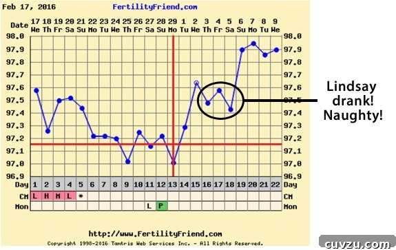 Acupuncture Progress for Our Baby Journey 2 BBT chart showing drinking effects