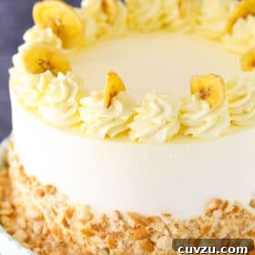 Banana ice cream cake decorated with banana slices.