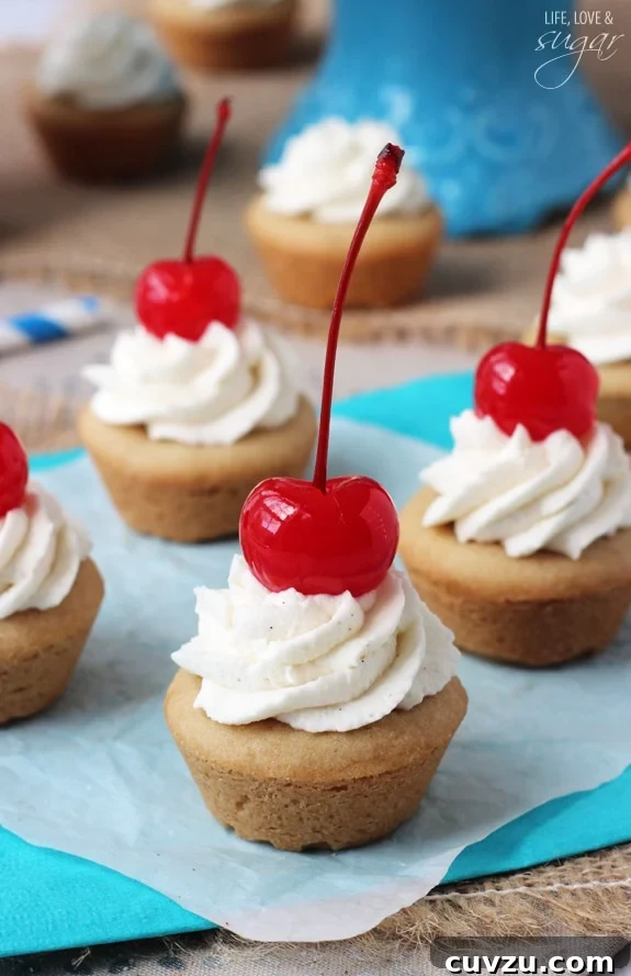 Old-Fashioned Root Beer Float Bites 4 A trio of Root Beer Float Cookie Cups, perfectly baked and garnished, ready to be served.