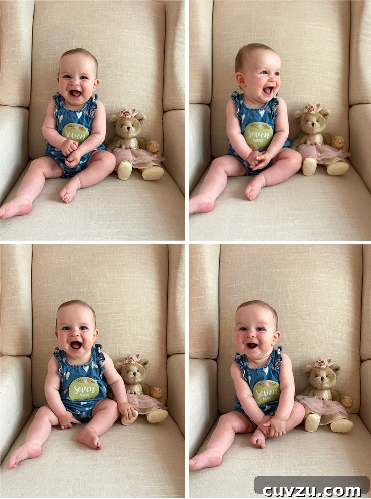 McKenzie's Seven-Month Adventure 7 A beautiful photo of McKenzie at 7 months old, capturing her sweet expression