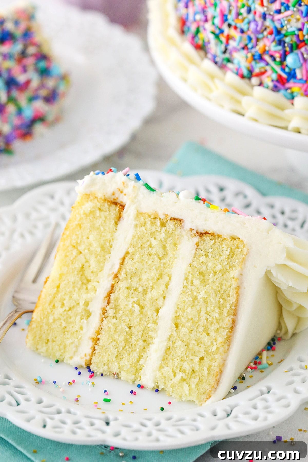 Classic 6-inch Vanilla Delight 3 slice of 6 inch vanilla cake on white plate