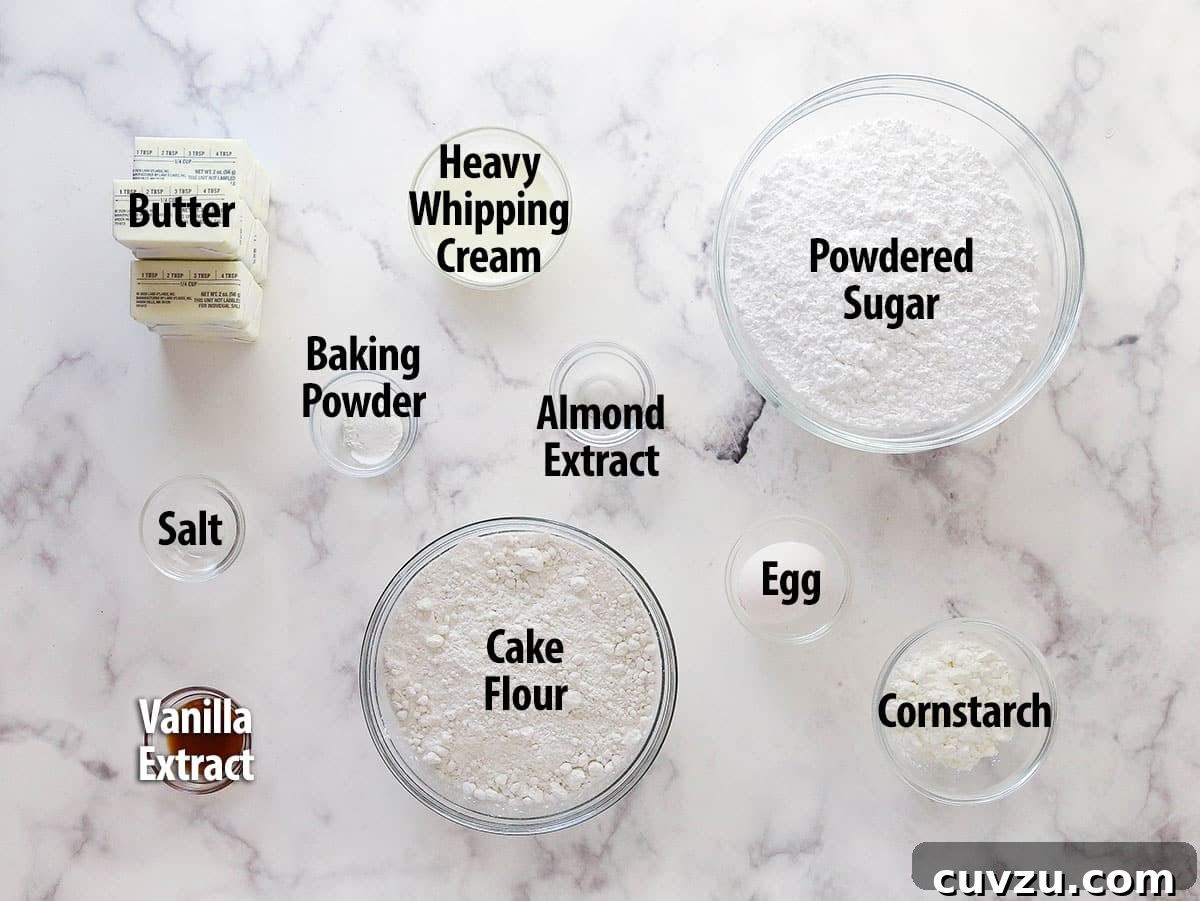 These copycat Lofthouse Cookies are soft and cakey with a melt-in-your-mouth texture and light flavor, just like the ones at the supermarket. Overhead view of ingredients needed to make Lofthouse cookies