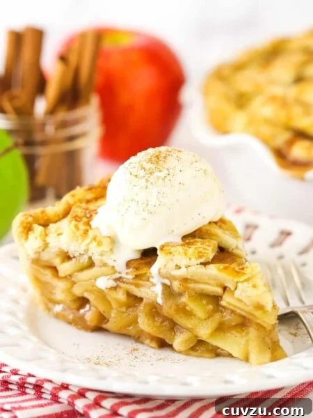 Classic Lemon Meringue Pie Recipe with Flaky Crust and Zesty Filling 9 A slice of apple pie with vanilla ice cream on top.