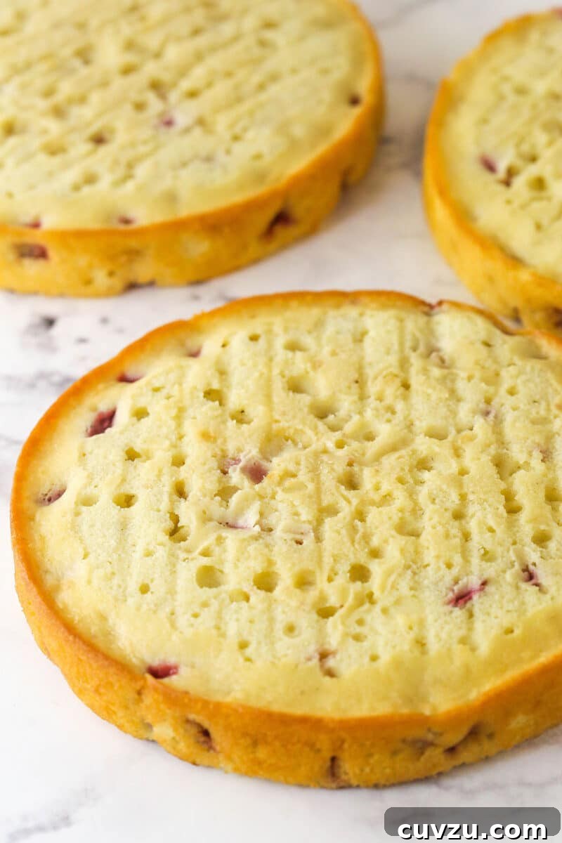 Baked layers of strawberry cake