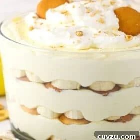 Magnolia Bakery-Style Banana Pudding Recipe from Scratch 11 Close up of Magnolia Bakery banana pudding in a trifle bowl